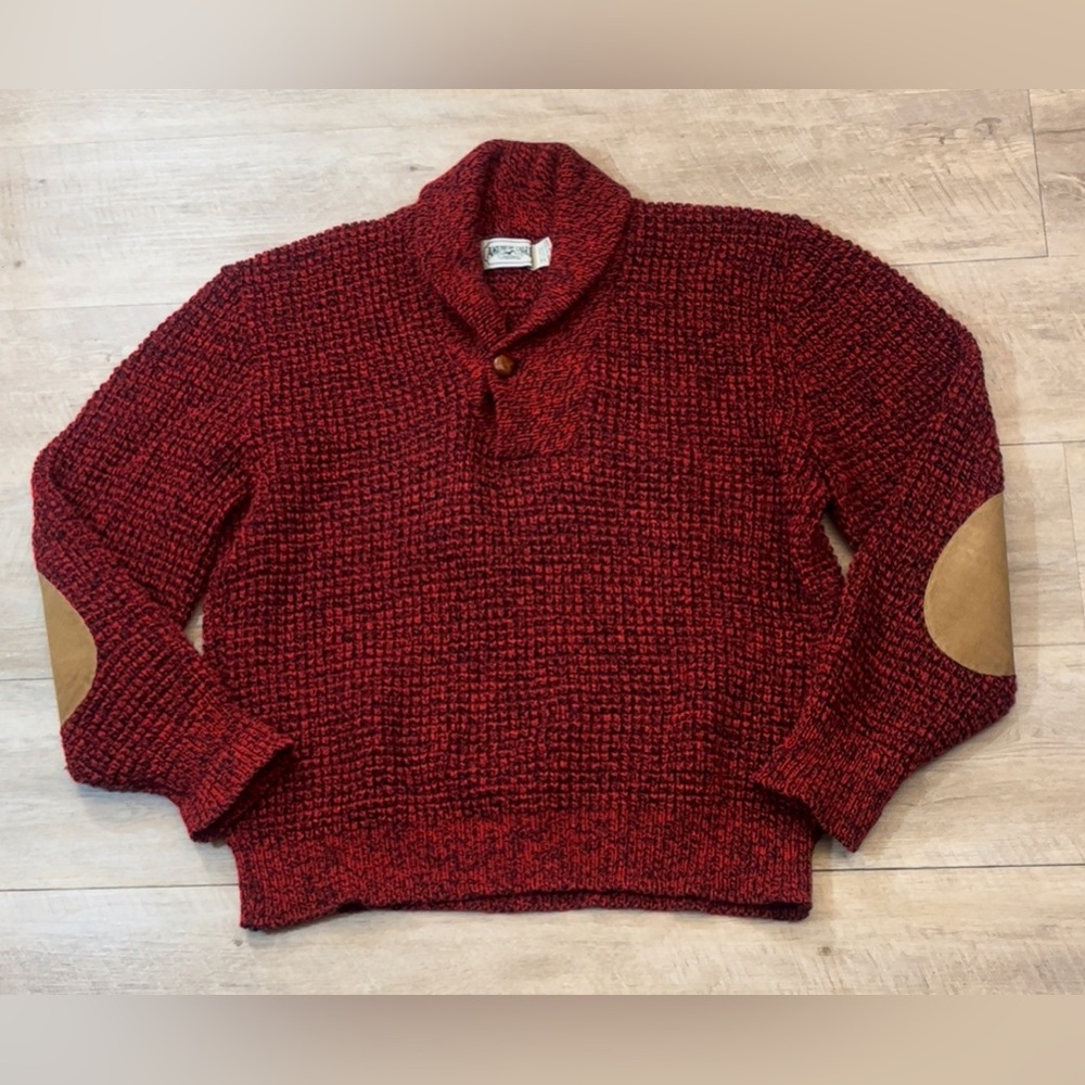 American Eagle Men’s Vintage 80’s Wool Shawl Collar Elbow Patches Sweater Size M